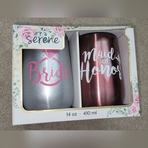 Bride & Maid of Honor Stemless Tumblers Set - Silver & Rose Gold